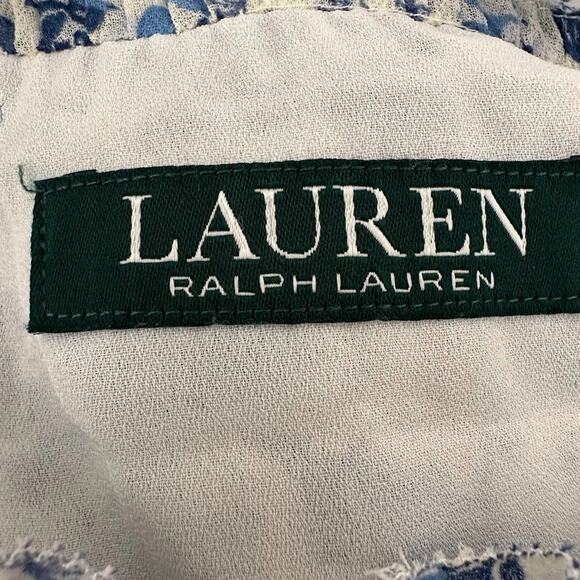 Lauren Ralph Lauren White Blue Floral Blouse Top Elastic Waist Cottagecore Large - Picture 7 of 11